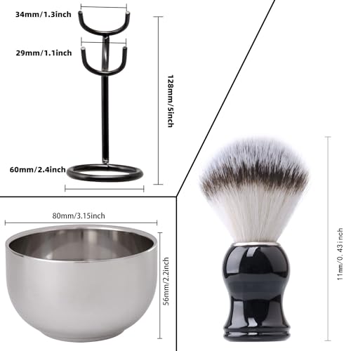 Grandslam Kit de escova de barbear e tigela para homens, conjunto de pincéis de barbear 3 em 1, tige