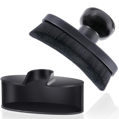 Yoseng Tire Shine Brush - Curved Brush Head & Large 3.8'' Tire Dressing Applicator with Storage Stand for Automotive Detailing, Car Enthusiasts, DIY Users (Vegan, Washable, Black)