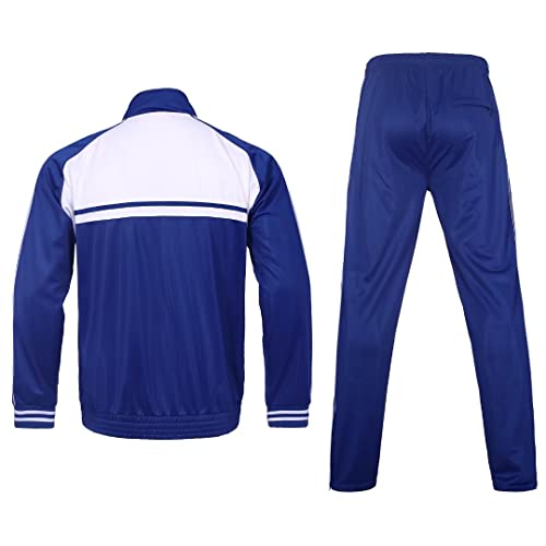 Megub Men's Tracksuit Set Two Pieces Side Striped Jogging Suit Active Sportswear Team Training Outfit Full Zip Solid Jacket And Pants(Royal Blue,L) #TOP1
