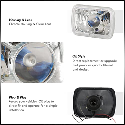 Ajp Distributors Replacement Universal 7" X 6" H6052 / H6054 / H6012 Diamond Cut Glass Lens Sealed Beam Halo Projector Headlights Headlamps Head Lights Lamps H4 Conversion Assembly Chrome Lh + Rh Pair #TOP4