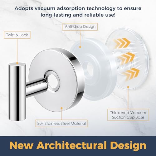 Image of Heavy Duty Suction Cup Hooks for Glass Window,Tile,Mirror,Removable Shower Hooks for Inside Shower,Metal Towel Hooks for Bathroom,4 Pack(Mirror)
