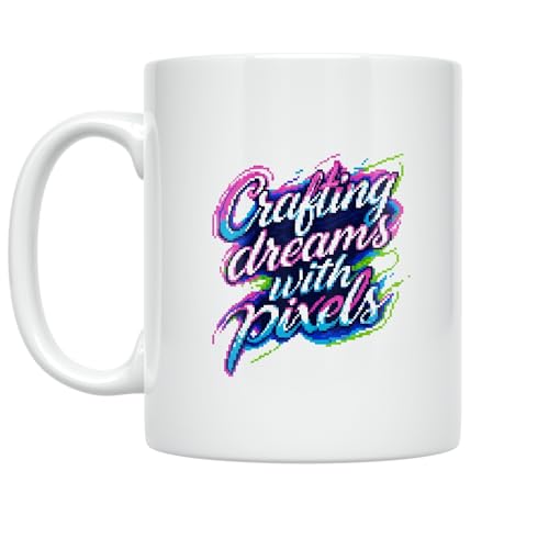 Digital Art Enthusiast Coffee Mug - Crafting Dreams with Pixels - 11 oz White Ceramic - Modern Neon Style
