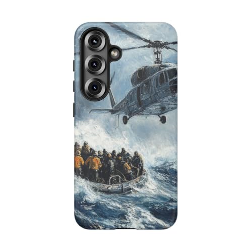 Coque Samsung Galaxy S25 rigide mate luxe tableau sauvetage en mer bleu