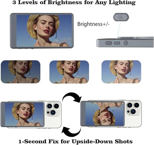 Image of Clefairy Vlog Selfie Monitor Screen for iPhone & Android, Phone Vlog Selfie Monitor Screen with Screen Rotation & Wide Screen Mode, Using Phone Rear Camera for YouTube Live Stream for TikTok