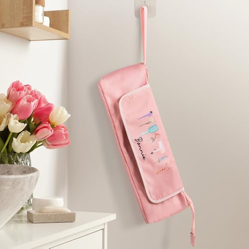 callie Custom Hair Tools Travel Bag, Personalized Portable Hair Accessories Organizer Case Storage Pouch with Heat Resistant Mat, Gifts for Hair Stylists, Black/Pink4