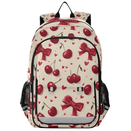 ALAZA Cherry Red Bow Ribbon Laptop Backpack Purse for Women Men School Bag 17 Inch Bookbag Student Boys Girls Travel Casual Daypack