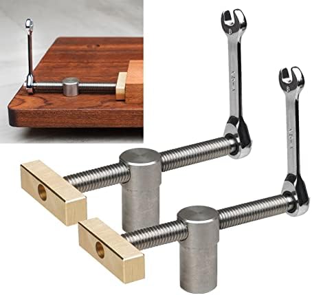 AYAYGD 2 Pack Bench Dog Clamp for 3/4 Inch Dog Hole Clamp, Adjustable Stainless Steel Brass Desktop Clips for Woodworking Benches Tools