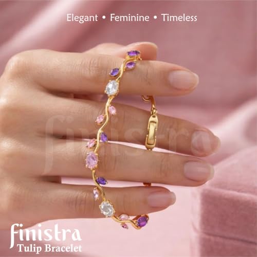 Image of finistra Tulip Bracelet for Women Stylish | Gold Plated Crystal Floral Jewellery | Adjustable Chain for Women & Girls Stylish | Elegant Tulip Bracelet for Women, Party & Daily Wear Accessory