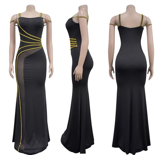Image of PORRCEY Women's Sexy Rhinestone Lace Sheer Mesh Formal Evening Dress
