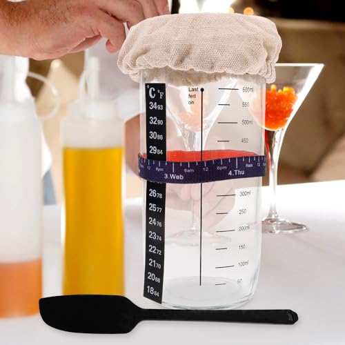 Tarro de masa madre para fermentación controlada de pan con espátula de silicona negra 5