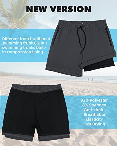Oajuyjo Mens Swim Trunks Quick Dry Bathing Suits With Compression Liner Board Shorts Swimwear With Boxer Brief (Dark Grey, X-Large) #TOP3