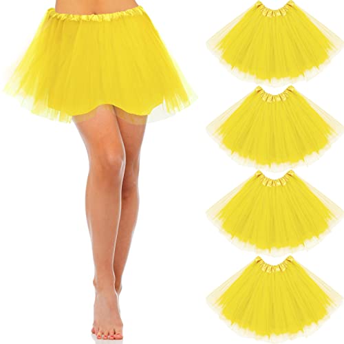 Eurzom 4 Pcs Womens Tutu Skirts 4 Layered Elastic Tulle Skirt 80s Tutus for Adult Women Cosplay Party Costume(Yellow)