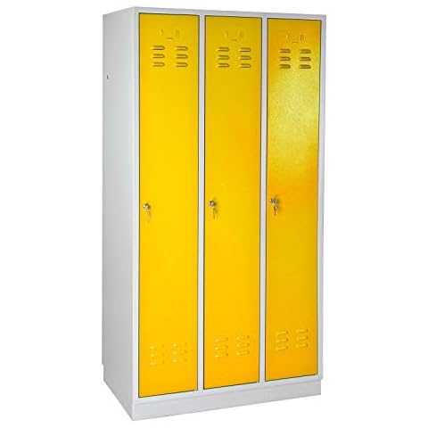 ADB Garderobenschrank Spind Umkleideschrank Kleiderspind 3-türig gelb 1775x890x500 mm Metall Spint Schrank Zubehör Cover