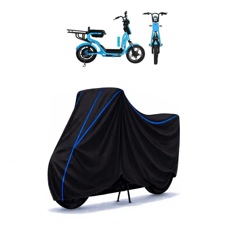 Image of Scooty Cover Water Resistant for Gemopai Miso | Universal Scooter & Bike Cover | Heavy Duty UV Dust, Rain & Scratch Protection | Elastic Fit All Weather Indoor Outdoor | Black with Blue Piping