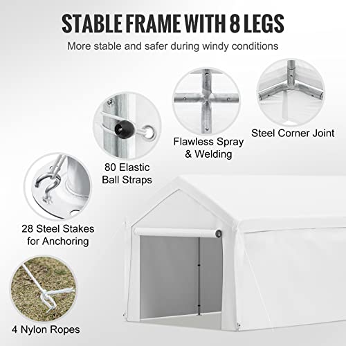 Happybuy 13 X 20 Ft Carport Car Canopy, Heavy Duty Garage Shelter With 8 Legs And Removable Sidewalls, Car Garage Tent For Party, Birthday, Boat, Adjustable Peak Height From 9.6 Ft To 11.3 Ft #TOP4