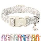 Maca Bates Beige Leopard Dog Collar Cow Print Puppy Collars Durable Comfortable Adjustable Birthday Gift for XS Small Medium Large XL Girl Boy Female Male Dogs Pet with White Buckle -  M MACA BATES