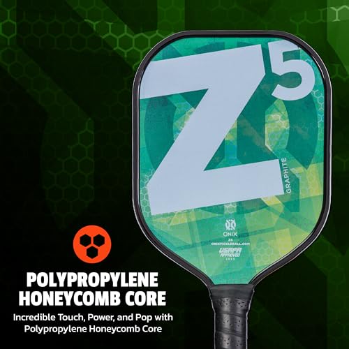 Image of Onix Graphite MOD Z5 Carbon Fiber Pickleball Paddle with Wide-Body Shape. Honeycomb Core, Graphite Face & Cushion Comfort Pickleball Paddle Grip