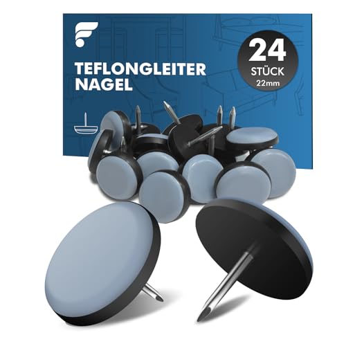 shinfly Möbelgleiter Teflon Set mit Nagel - 24 Stück Ø 22 mm Blau Runde Teflongleiter, Effektive Befestigung und Schutz für Möbel und Böden