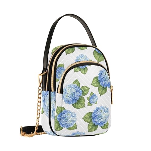 Watercolor Blue Hydrangea Flowers Single Shoulder Handbags Quilted Phone Wallet Chain Strap Purse Cute Zipper Bowler Tote Ladies Satchel2