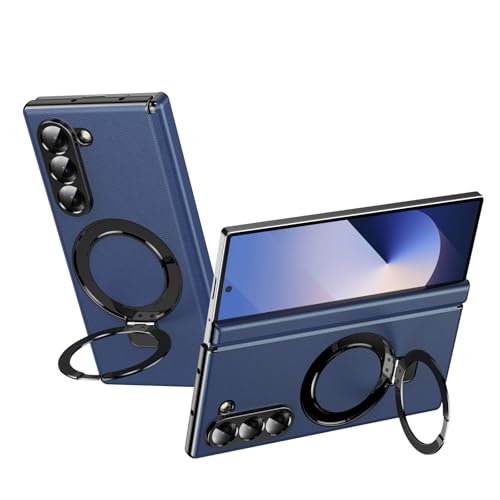 Coque Samsung Z Fold 6 antichoc légère à support réglable et étui cuir bleu