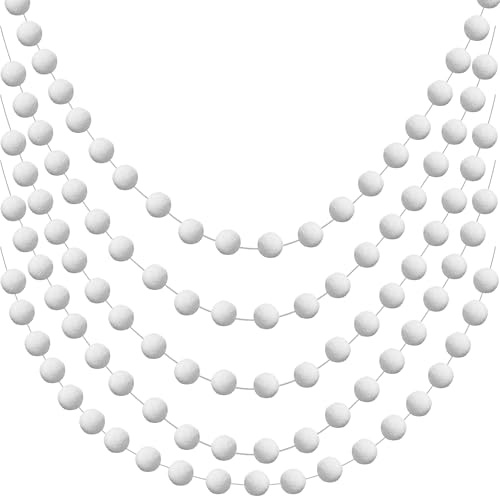 5PCS 100 White Felt Balls 6.6ft Christmas Hanging Garland Christmas Winter Home Decor Wedding Birthday Party Decor