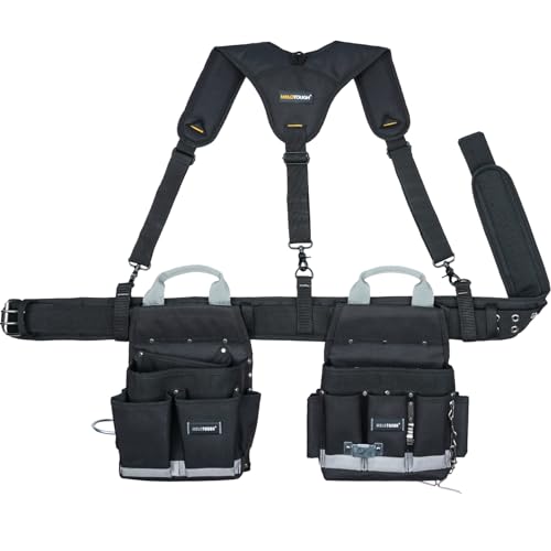 Image of MELOTOUGH Electrician Tool Belt with Suspenders Tool Bag Suspenders Tool Belt Combo Construction Tool Pouch Heavy Duty Suspension Rig for Electrician, Roofing,Contractor,Carpenter