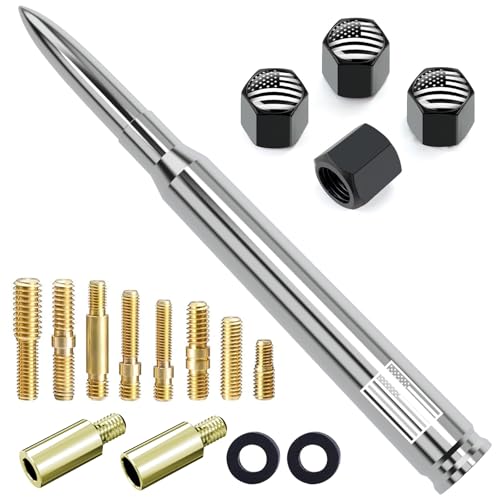 Image of Car Truck Antenna with Tire Valve Caps American Flag Universal Short Replacement for GMC Sierra Chevy Silverado Dodge Ram 1500 2500 3500 Ford F150 F250 F350 Super Duty Raptor Accessories, Chrome