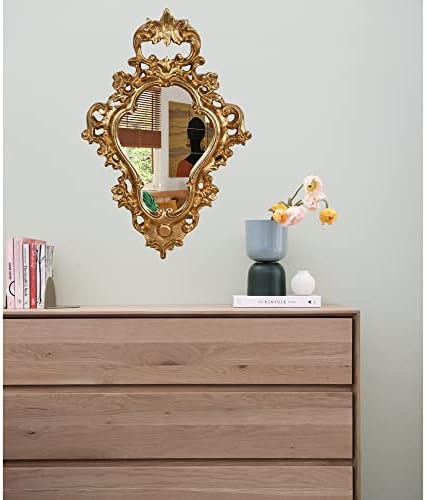 Biscottini Wall Dining Mirror, Horizontal Vertical Baroque Mirror, Shabby Chic, Make-up Mirrors, Bathroom, Antique Gold Leaf Finish, Made in Italy 42x5,5x62 cm