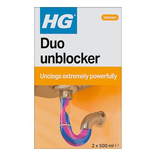 HG Duo Unblocker | Clears Blocked Kitchen & Bathroom Sinks & Drains | 2 x 500 ml