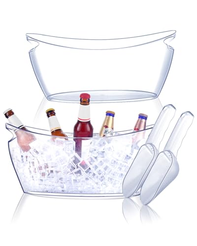 Cubo de hielo enfriador de botellas-2 x enfriador de champán de plástico，Bandeja de cubitos de hielo grande, cubo de hielo para enfriar cerveza, vino y refrescos - enfriador de champán (Claro)