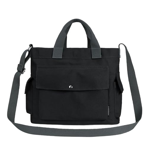 Image of Canvas Messenger Tote Bag Large Hobo Crossbody Bag with Multiple Pockets Casual Shoulder Handbag for Women and Men
