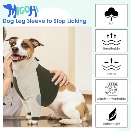 Image of MIGOHI Dog Recovery Suit with Elbow Protector, Dog Front Leg Sleeve to Stop Licking with Zipper, Injuired Leg Wounds, Green, 3XL