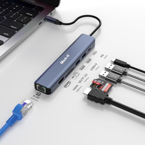 Image of Black-R Amazon Multiport 7-in-1 USB C Hub with 4K HDMI Compatible for USB C Laptops and Other Type C Devices MacBook Pro M1 M2 M3 M4 (rj45 1Gbps, 100W PD Data, 2 USB A 5Gbps, TF /SD Card Reader