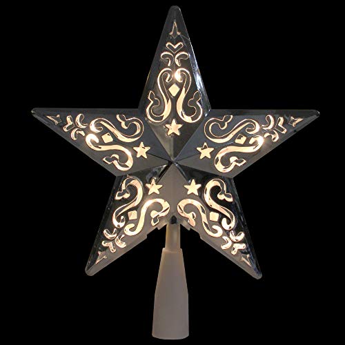 8.25" Silver Scroll Star Lighted Christmas Tree Topper - Clear Lights #TOP2