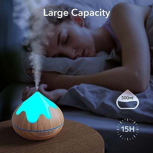 500ml Essential Oil Diffusers with 8 Oils Gift Set, Aroma Diffuser with Remote Control, Ultrasonic Humidifier for Home Office, Waterless Auto Shut-Off, 4 Timers, 15 Colors