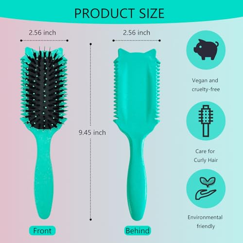 iDAOLI Curly hair brush defining: Curl comb for Curls Waves Coils Define Volumize Detangle Women Curls Reduce Hair Pulling Frizz Cat ears styling Green