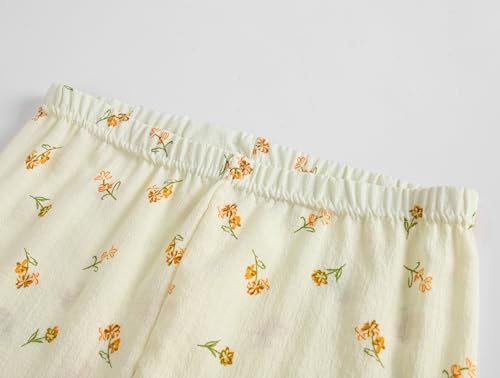 Image of Hupohoi Big Girls Button Down Pajama Set 3pcs Short Sleeve Long Pants with Shorts Crepe Wrinkled Fabric Sleepwear Nighty