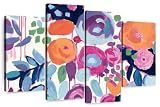 Elephant Stock - Garden Riot Wall Art - Horizontal Multi Panel Canvas - 4 Piece Living Room Wall Decor - Painting Abstract Flower Multi Piece Wall Art - Blue And White Decor by Wild Apple Portfolio - 36" x 22"