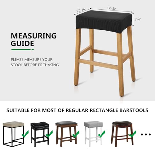 Image of YISUN Stool Covers Rectangle - 2 Pack Stretch Waterproof Saddle Seat Cover Counter Bar Stools Bar Chairs Covers Kitchen Island Chairs Cushion Protector (2, Black)