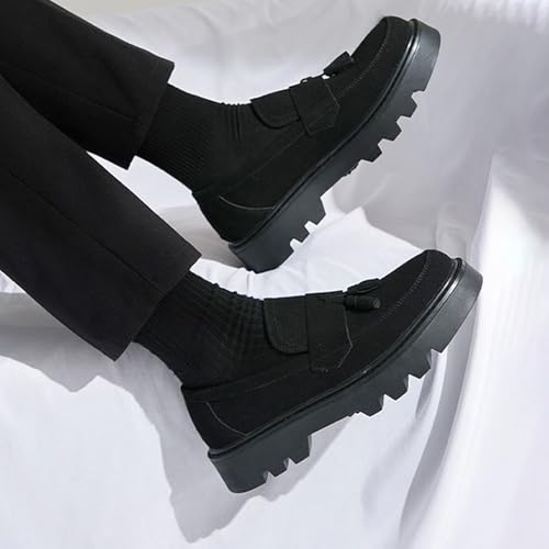 Men's Suede Tassel Platform Round Toe Casual Loafers Classic Retro Lug Sole Non Slip Chunky Heel Dress Business Penny Loafers for Party Formal Work Wedding 7