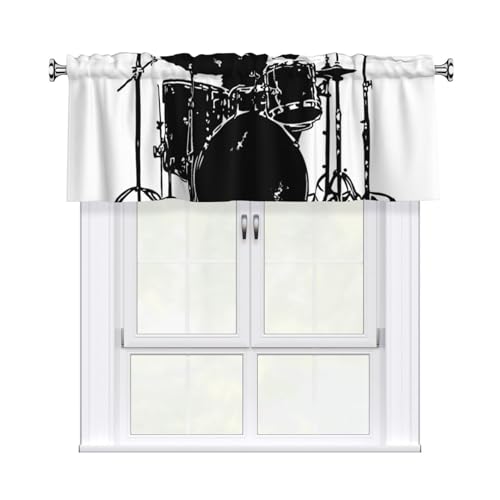 ZSUUGJ Drum Silhouette - Cortinas de cocina estilo café para ventanas pequeñas, lavables, paneles de cortina ligeros para baño, lavadero y decoración del hogar