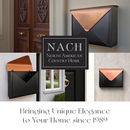 Image of NACH Sleek Envelope Wall Mount Mailbox, Large Mailboxes for Outside Wall Mount, Extra Large Capacity Mailbox for Outside, Black & Copper Mailbox, 12.5x4x10 Inches, Wall Mailbox, MB-6951