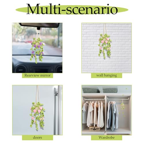 Image of Crochet Car Air Freshener Hanging, Cute Rear View Mirror Accessories Car Fresheners for Women, Handmade Car Hanging Accessories Car Air Freshener Diffuser, Purple Rose