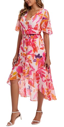 Image of Kormei Womens Short Sleeve Floral Maxi Dress High Low V-Neck Flowy Party Long Dresses