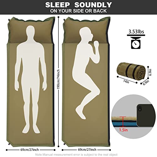 Yeran Sleeping Pad Ultralight Camping Pads-1.5 Inch Self Inflating Backpacking Mat Waterproof Compact Car Traveling Camping Pad For Hiking And Outdoor Activities-Unique Magic Tape Spliced Sleeping Mat #TOP1