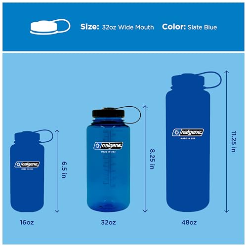 Image of Nalgene 32 oz Wide Mouth Water Bottle | BPA-Free, Durable & Leak Proof, Lightweight Bottle for Hiking & Gym, Work & Travel, Slate Blue