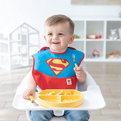 Bumkins Super Baby Bib With Cape, Waterproof Fabric, Fits Babies And Toddlers 6-24 Months, Dc Comics Superman, 10 X 9" #TOP1