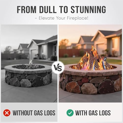 10-Pieces Ceramic Logs,Decorative Logs for Gas,Electric Fireplace,Smokeless Artificial Fire Logs Long Burning,Heat-resistant Stackable Pine Wood Log Set - Image 3