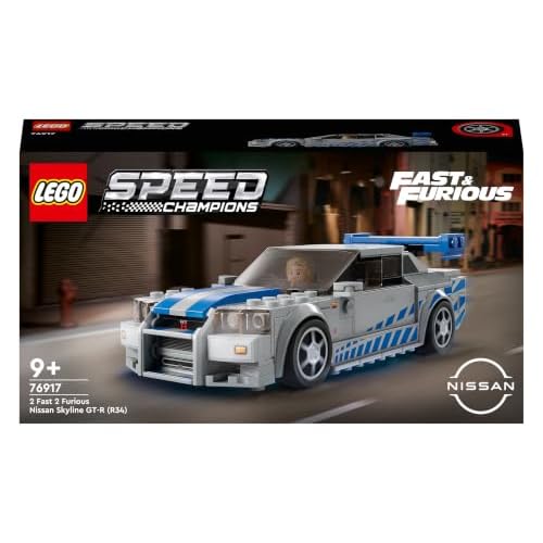 LEGO Speed Champions 2 Fast 2 Furious Nissan Skyline GT-R (R34) Rennwagen Spielzeug zum Bauen, 2023 Modell Auto-Bausatz mit Brian O'Conner Figur 76917