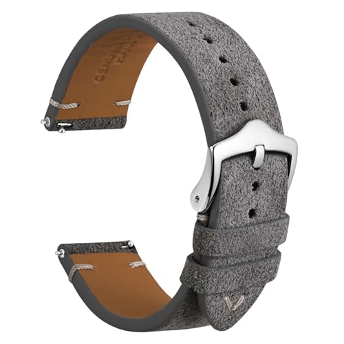 WOCCI 20mm Leather Watch Band, Reverse Suede Leather (Dark Brown)